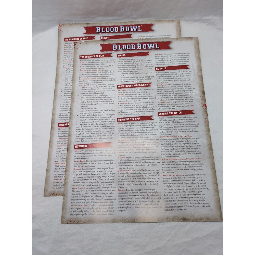 (2) Warhammer Blood Bowl Reference Sheets